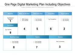 One page digital marketing plan including objectives