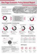 One page economic policy annual report presentation report infographic ppt pdf document