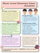 One Page Elementary School Weekly Newsletter Presentation Infographic Ppt Pdf Document