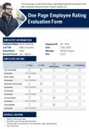 One page employee rating evaluation form presentation report ppt pdf document