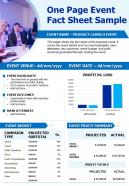One page event fact sheet sample presentation report infographic ppt pdf document