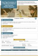 One page examples of a working conditions improvement petition request report infographic ppt pdf document