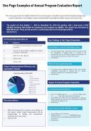 One Page Examples Of Annual Program Evaluation Report Presentation Report Infographic PPT PDF Document