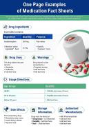 One page examples of medication fact sheets presentation report ppt pdf document