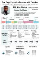 One page executive resume with timeline presentation report infographic ppt pdf document