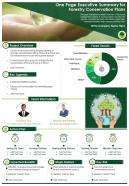 One page executive summary for forestry conservation plans presentation report infographic ppt pdf document