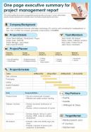 One Page Executive Summary For Project Management Report Presentation Infographic Ppt Pdf Document