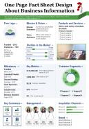 One Page Fact Sheet Design About Business Information Report PPT PDF Document