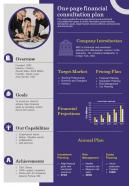One Page Financial Consultation Plan Presentation Report Infographic PPT PDF Document