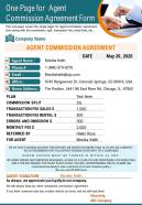 One page for agent commission agreement form presentation report infographic ppt pdf document