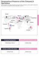 One Page Geographical Presence Of The Companys Operations Template 151 Report Infographic PPT PDF Document