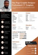 One page graphic designer professional cv template presentation report infographic ppt pdf document
