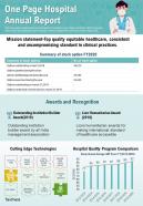 One page hospital annual report presentation report infographic ppt pdf document