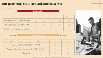One Page Hotel Customer Satisfaction Survey SS