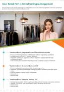 One page how retail firm is transforming management presentation report infographic ppt pdf document