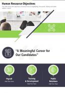 One page human resource objectives presentation report infographic ppt pdf document