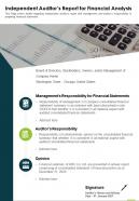 One page independent auditors report for financial analysis report infographic ppt pdf document