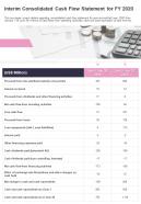 One Page Interim Consolidated Cash Flow Statement For FY 2020 Report Infographic PPT PDF Document