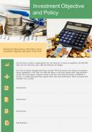 One page investment objective and policy presentation report infographic ppt pdf document