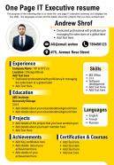 One page it executive resume presentation report infographic ppt pdf document