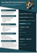 One page job proposal summary presentation report infographic ppt pdf document