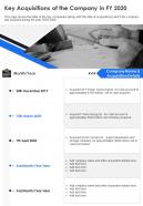 One page key acquisitions of the company in fy 2020 template 242 presentation report infographic ppt pdf document