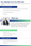One page key highlights from the ceo letter presentation report infographic ppt pdf document