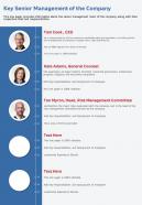 One page key senior management of the company template 110 infographic ppt pdf document
