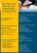 One page list of reference for potential job presentation report infographic ppt pdf document