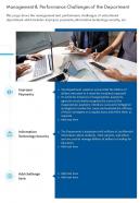 One Page Management And Performance Challenges Of The Department Infographic PPT PDF Document