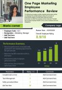 One page marketing employee performance review presentation report infographic ppt pdf document