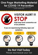 One page marketing material for covid 19 prevention presentation report infographic ppt pdf document