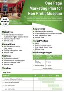 One page marketing plan for non profit museum presentation report infographic ppt pdf document
