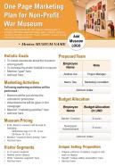 One page marketing plan for non profit war museum presentation report infographic ppt pdf document