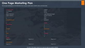 One page marketing plan goals ppt infographic template format