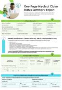 One Page Medical Claim Status Summary Report Presentation Infographic PPT PDF Document