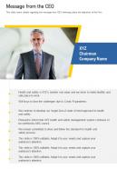 One page message from the ceo template 411 presentation report infographic ppt pdf document