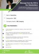 One page message from the ceo to our stakeholders template 369 report infographic ppt pdf document