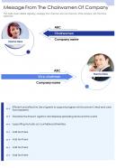 One page message from the chairwomen of company presentation report infographic ppt pdf document
