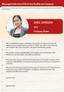 One page message letter from ceo of the healthcare company report infographic ppt pdf document