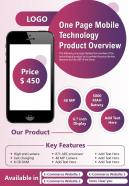 One page mobile technology product overview presentation report infographic ppt pdf document