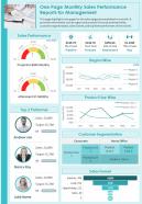 One page monthly sales performance reports for management presentation report infographic ppt pdf document