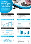 One page monthly startup investors business status report presentation infographic ppt pdf document
