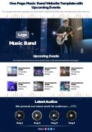One page music band website template with upcoming events presentation report infographic ppt pdf document