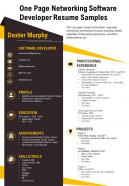 One page networking software developer resume samples presentation report infographic ppt pdf document