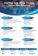 One page new joinee training lesson plan template presentation report infographic ppt pdf document