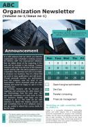 One Page Newsletter With Calendar Template Presentation Report Infographic Ppt Pdf Document