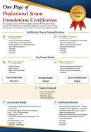 One page of professional scrum foundations certification presentation report ppt pdf document
