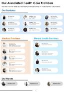 One page our associated health care providers presentation report infographic ppt pdf document