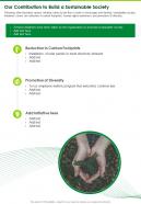 One Page Our Contribution To Build A Sustainable Society Presentation Report Infographic PPT PDF Document